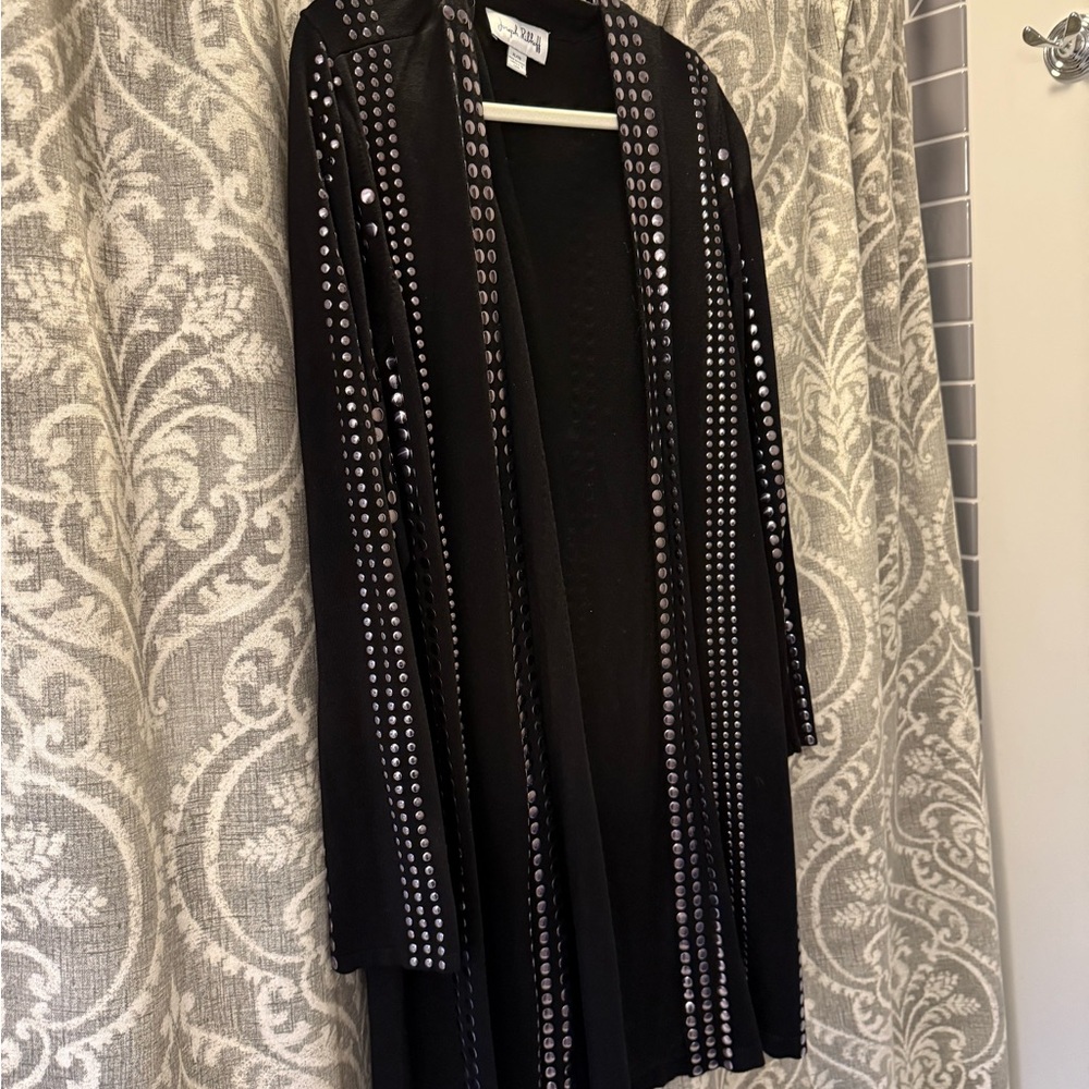 Joseph Ribkoff Black Long Black Cardigan With Stunning Silver Accents